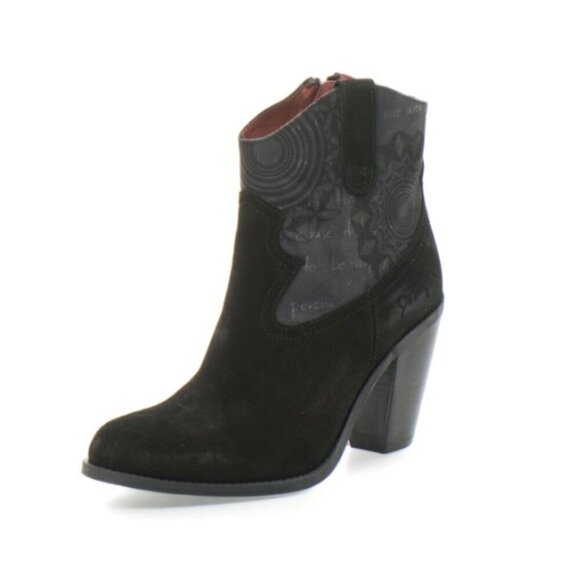 DESIGUAL Suede Ankle Boot Western Boho Style Black Grey Design Pink EU 39/US 8.5 - Picture 2 of 16